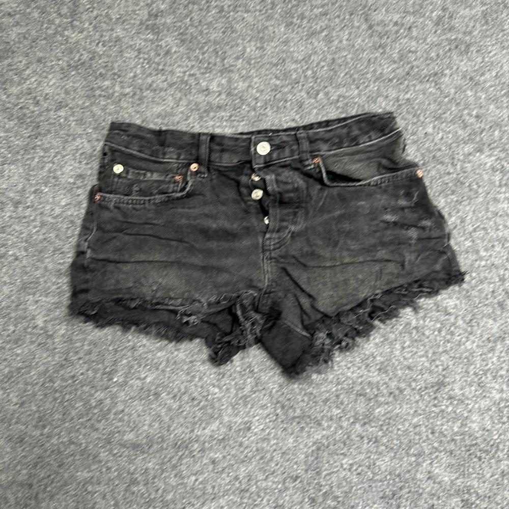 Free People Denim Shorts Womens Size 27 Black Distressed Raw Hem Cutoff Fly